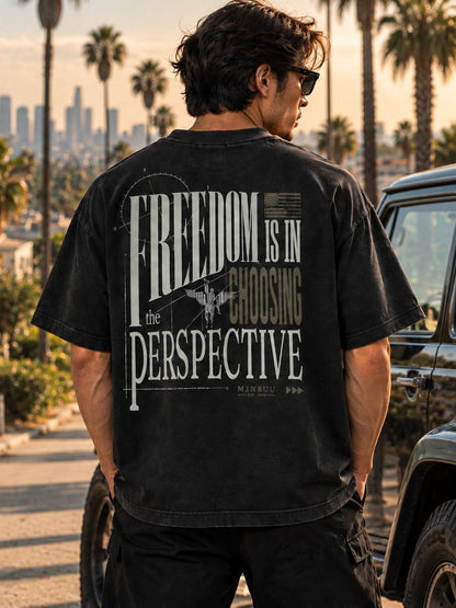 Freedom Perspective back print worn on the coast