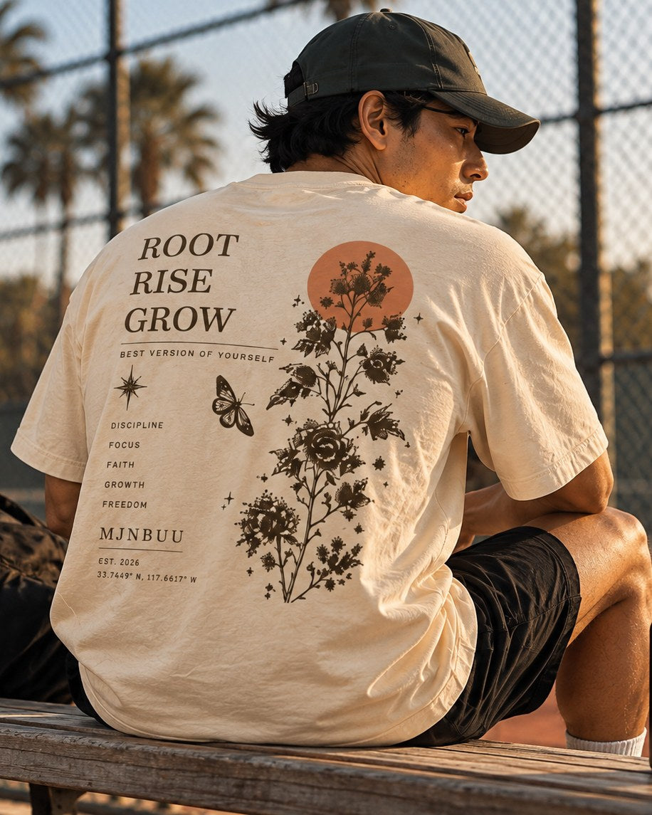 Root Rise Grow back print worn courtside